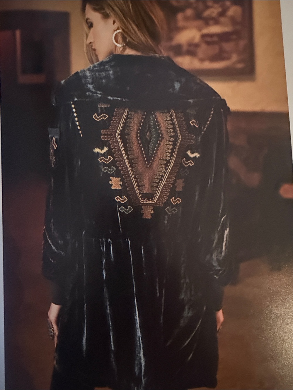 Double D Ranch Warwinds Black Velvet Embroidered Trench Coat